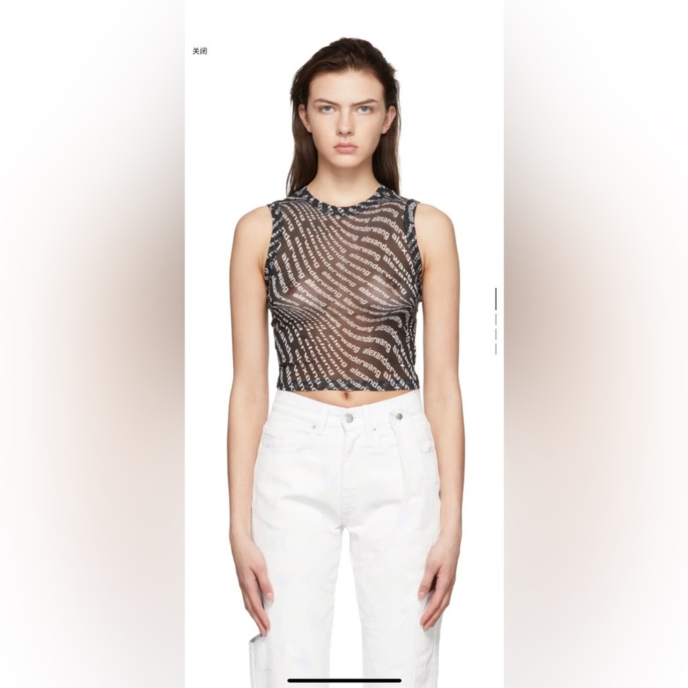 Alexander Wang T Black Monogram Logo Mesh Sleeveless Tank Top